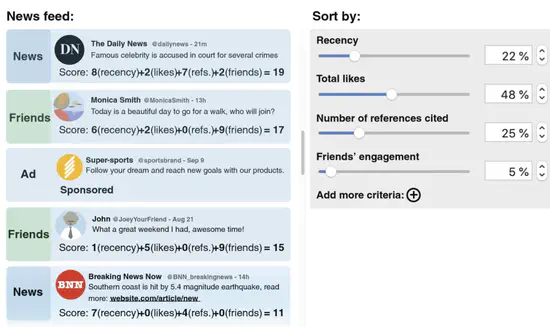 Transparent and interactive news feed design